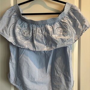 a.n.a Light Blue Off-Shoulder Embroidered Blouse